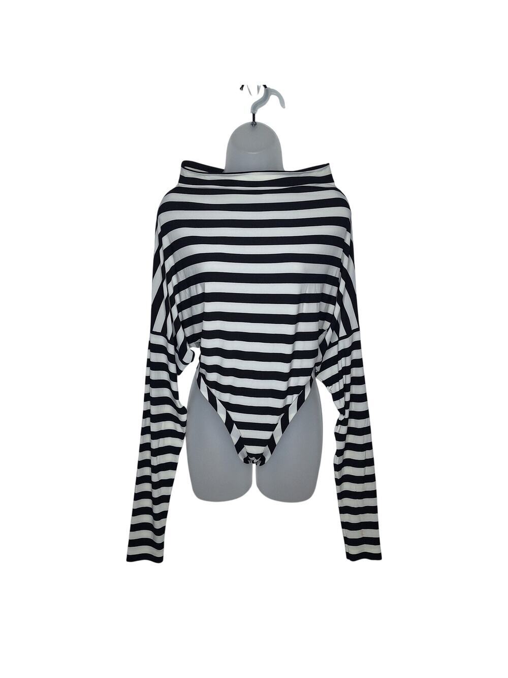 Norma Kamali All In Bodysuit Medium Stripe Off Shoulder Multiway Alt Goth Punk